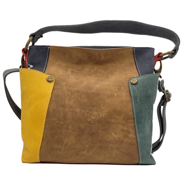 Distressed cow leather crossbody bag