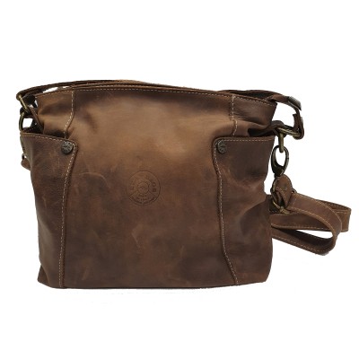 Distressed cow leather crossbody bag
